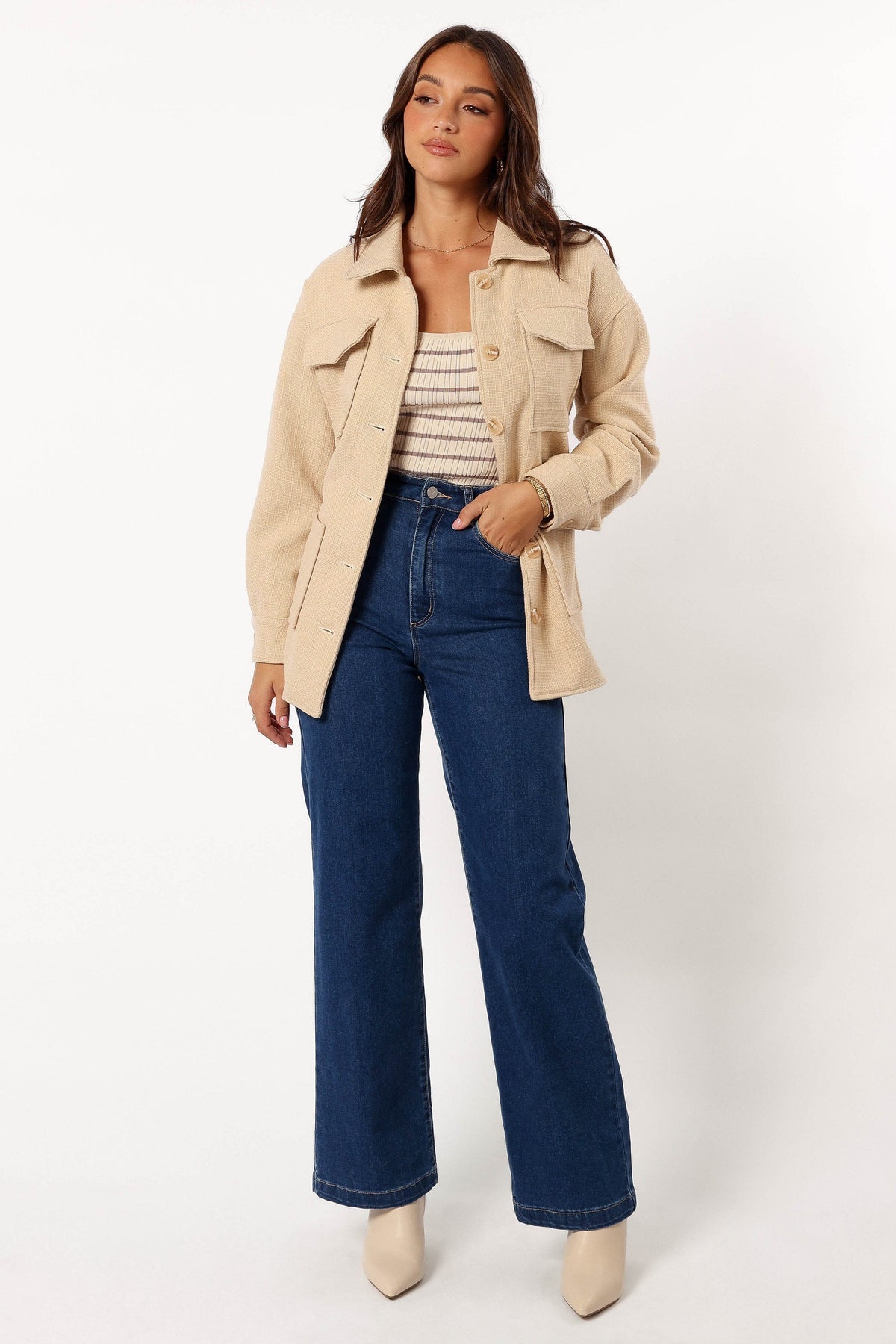 Tie Front Shacket - Cream