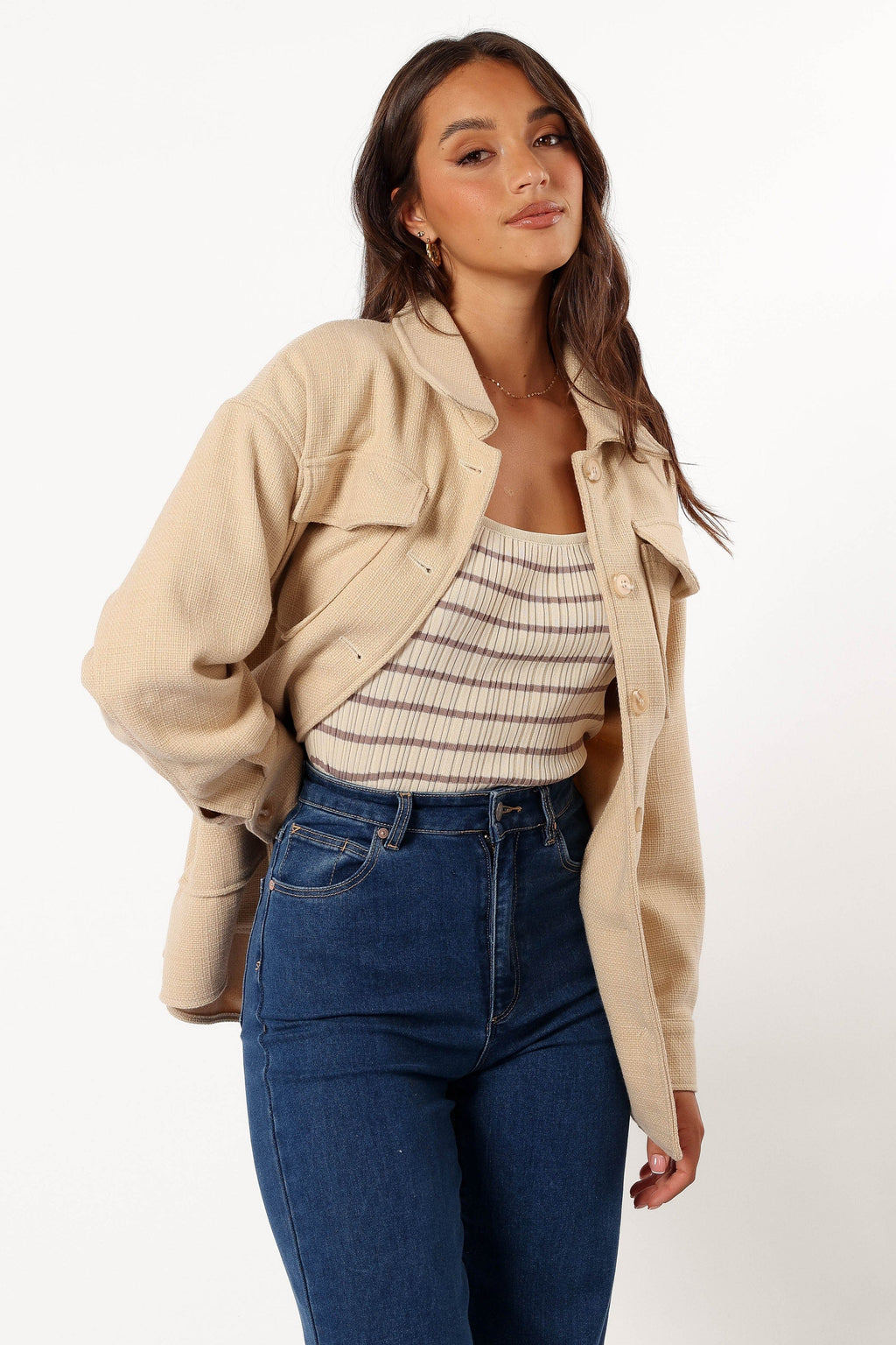 Tie Front Shacket - Cream