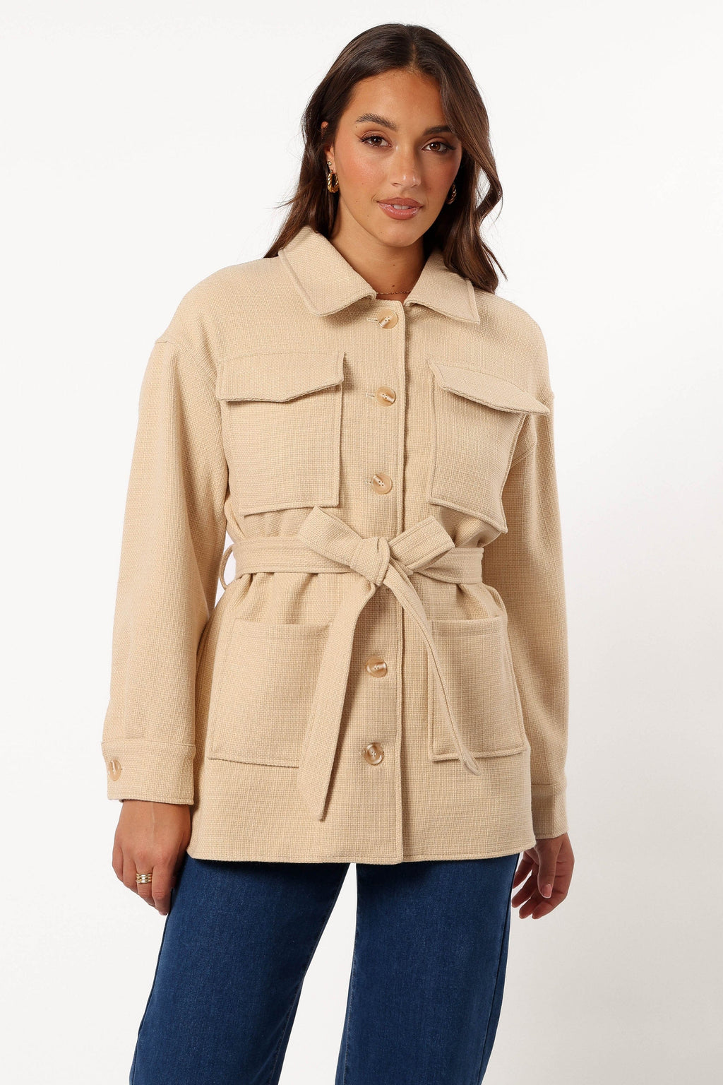 Tie Front Shacket - Cream