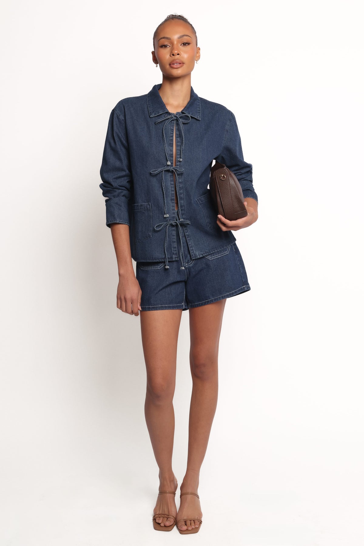 Bow Front Denim Shacket - Denim