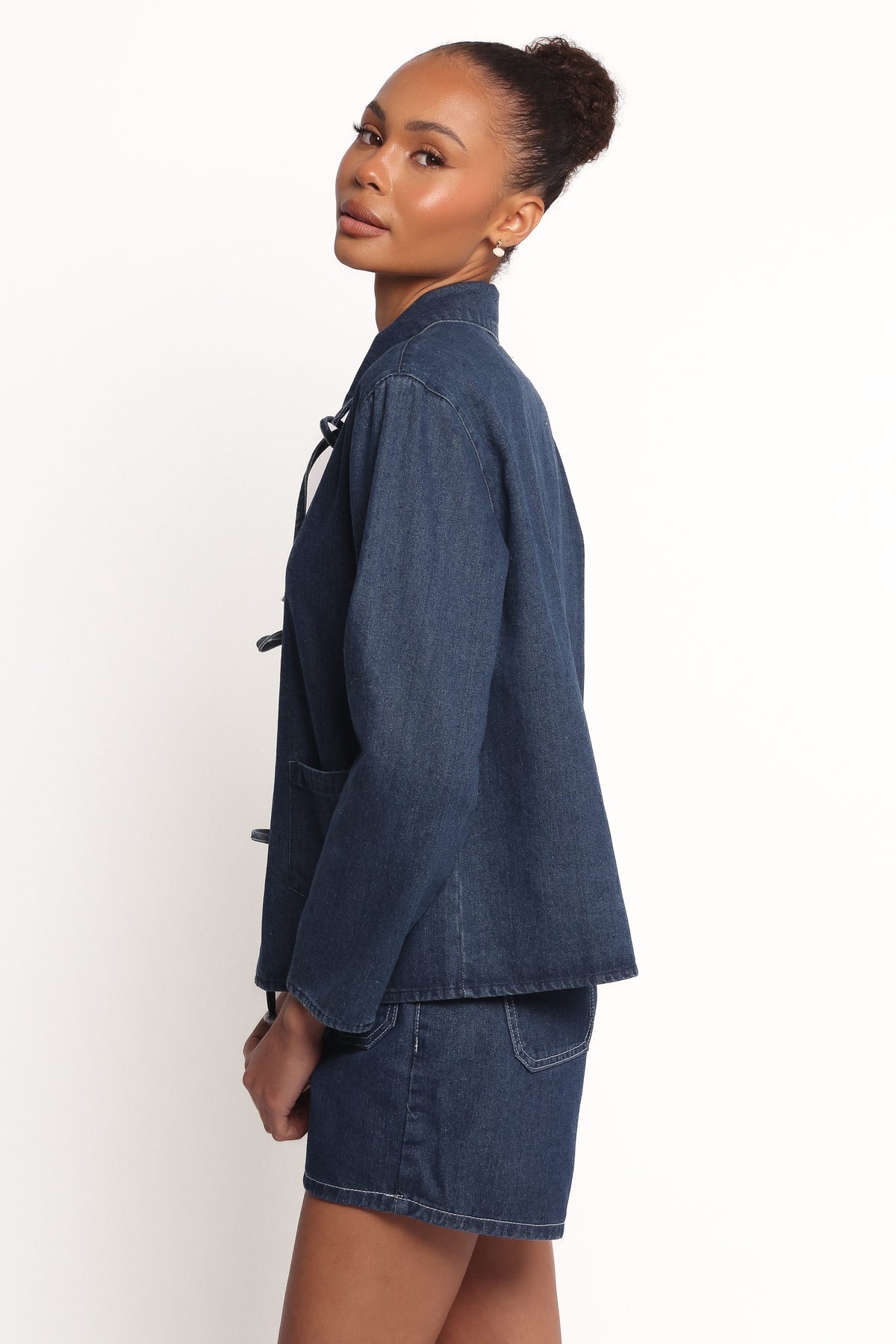 Bow Front Denim Shacket - Denim