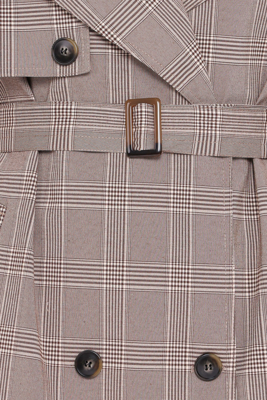 Button Front Trench Coat - Brown Plaid