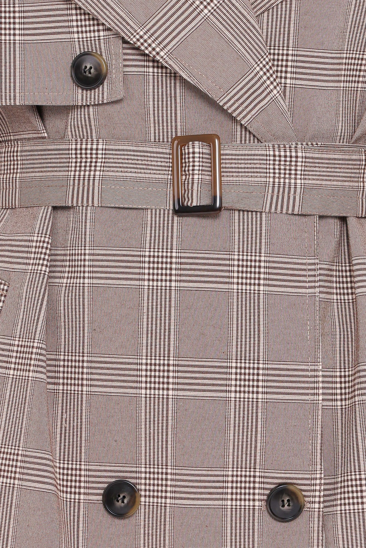 Button Front Trench Coat - Brown Plaid