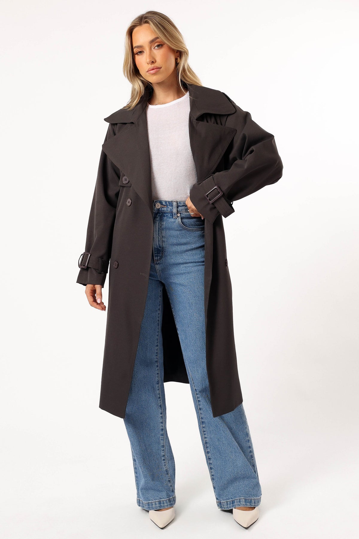 Button Front Trench Coat - Charcoal