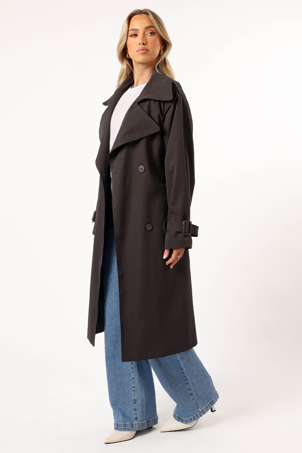 Button Front Trench Coat - Charcoal