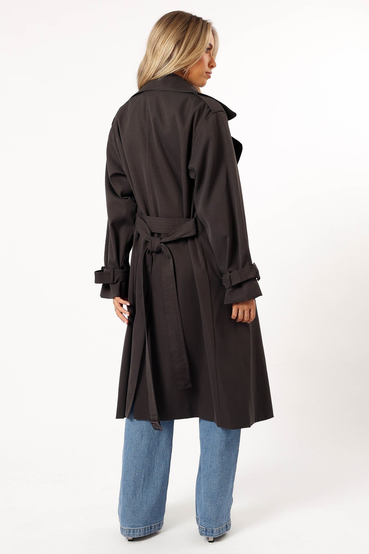 Button Front Trench Coat - Charcoal