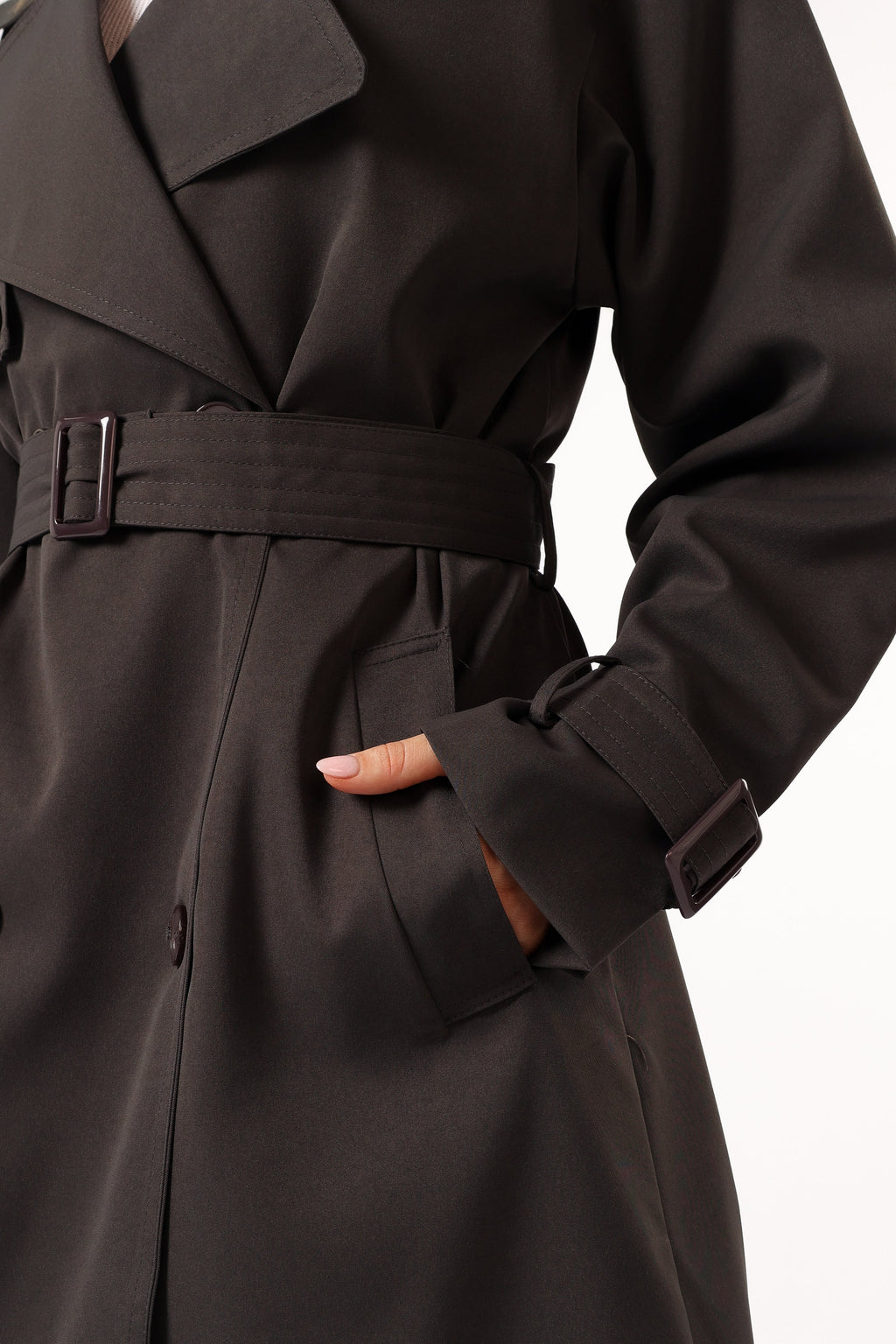Button Front Trench Coat - Charcoal