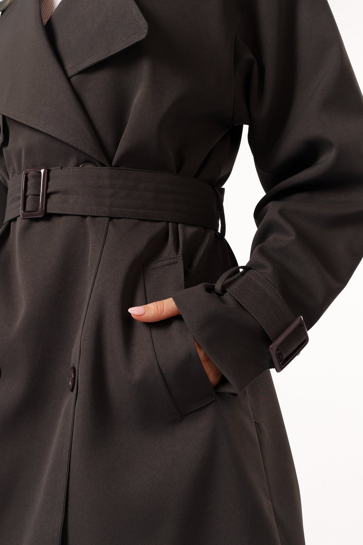 Button Front Trench Coat - Charcoal