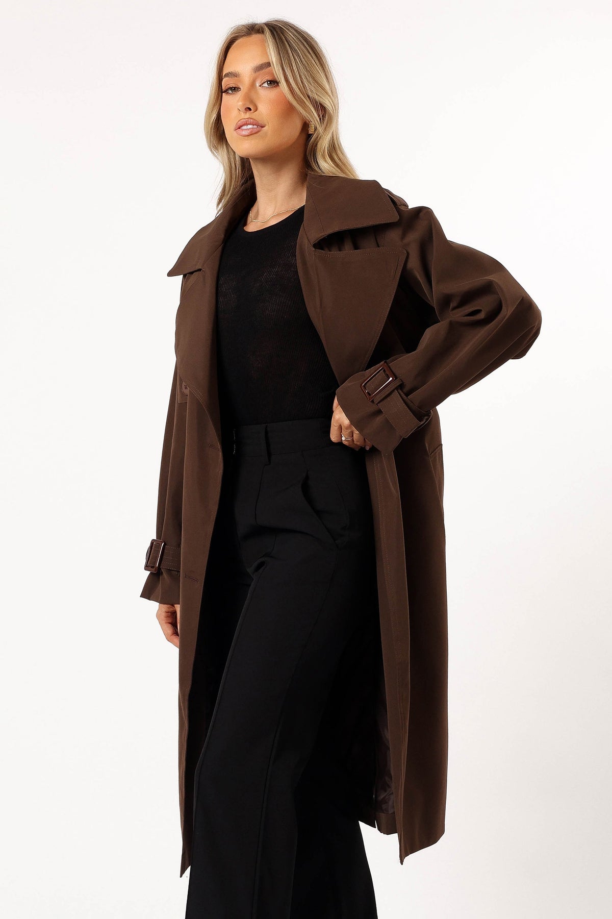 Button Front Trench Coat - Chocolate Brown