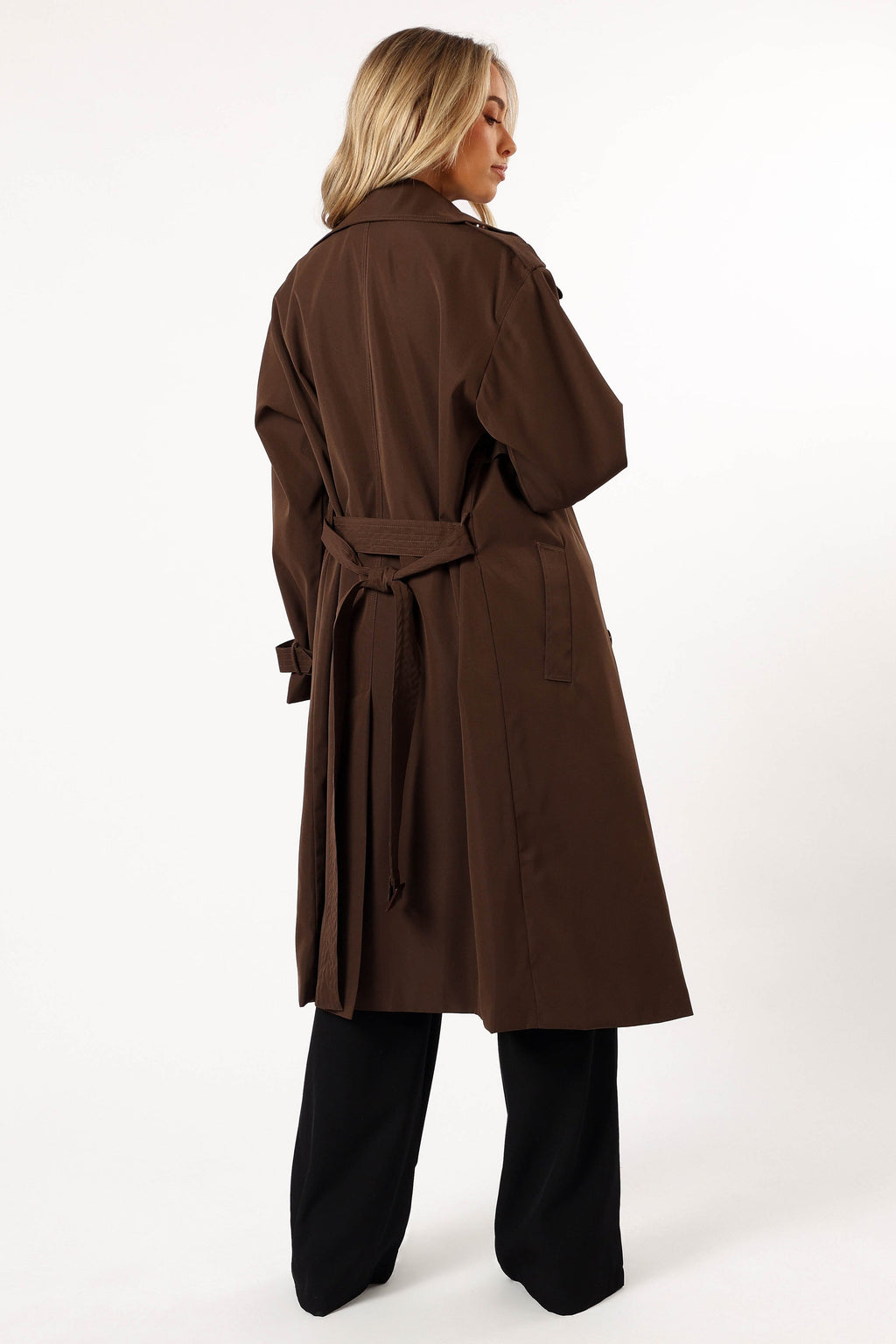 Button Front Trench Coat - Chocolate Brown