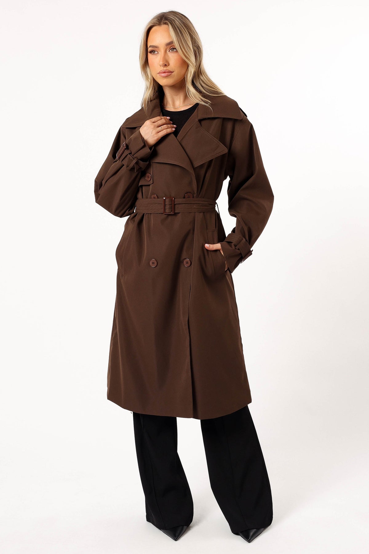 Button Front Trench Coat - Chocolate Brown