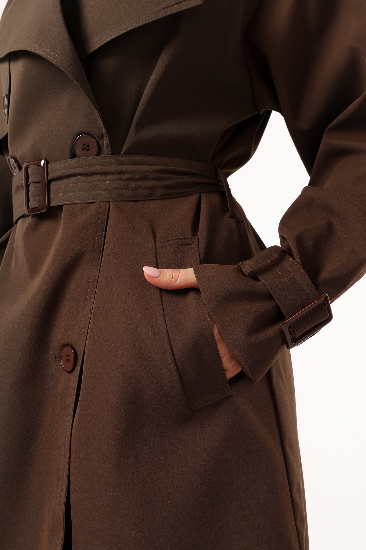 Button Front Trench Coat - Chocolate Brown