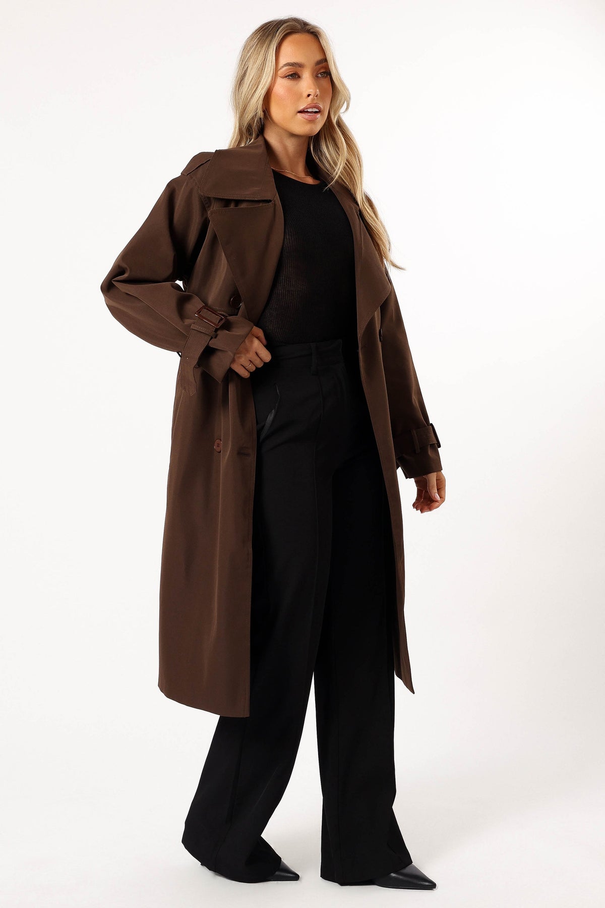 Button Front Trench Coat - Chocolate Brown