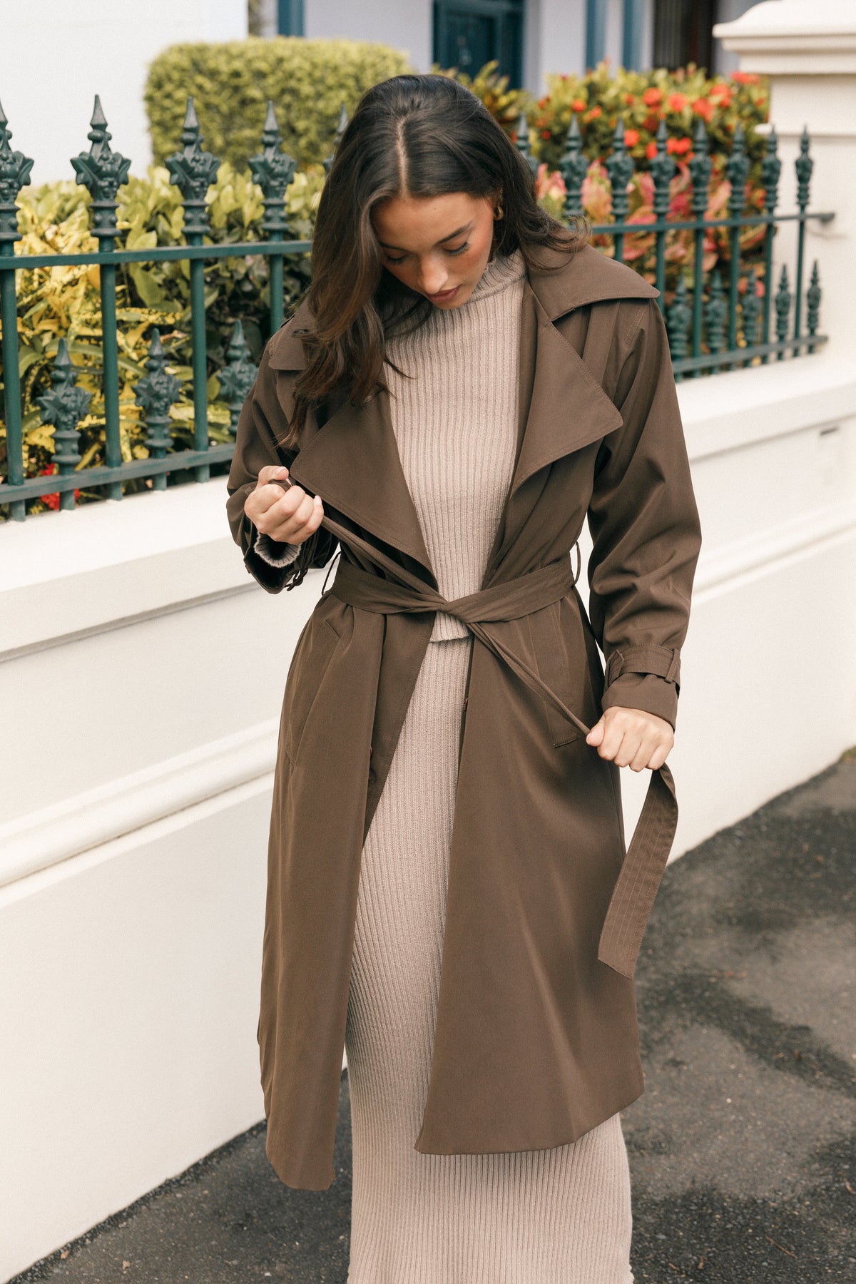 Button Front Trench Coat - Chocolate Brown