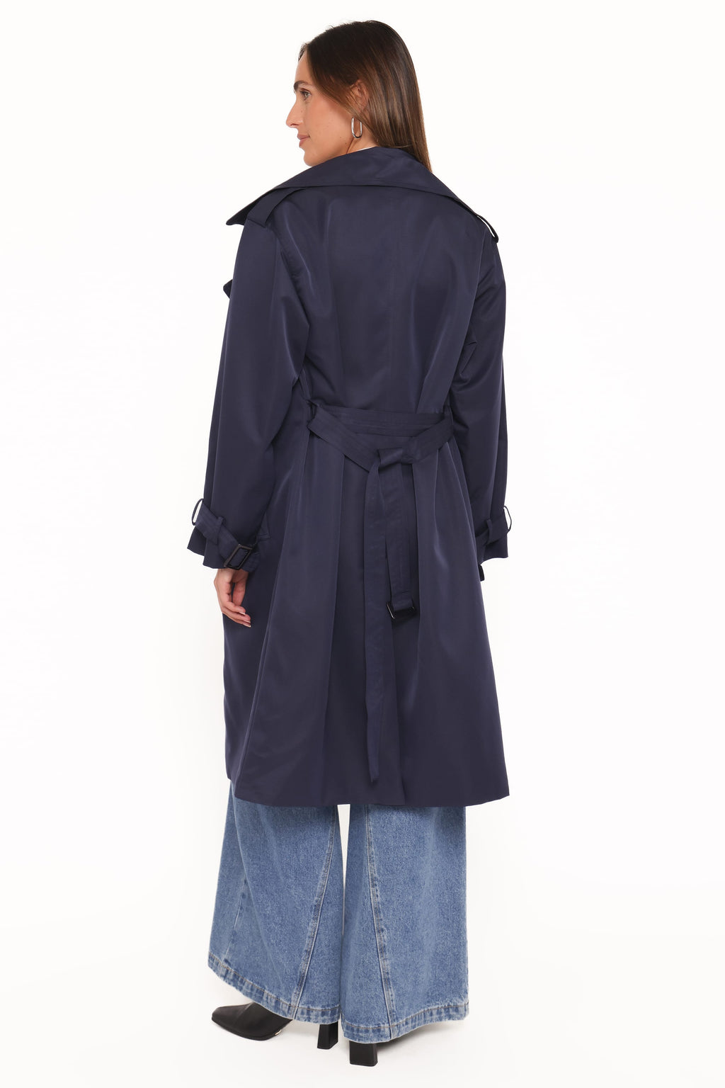 Button Front Trench Coat - Navy