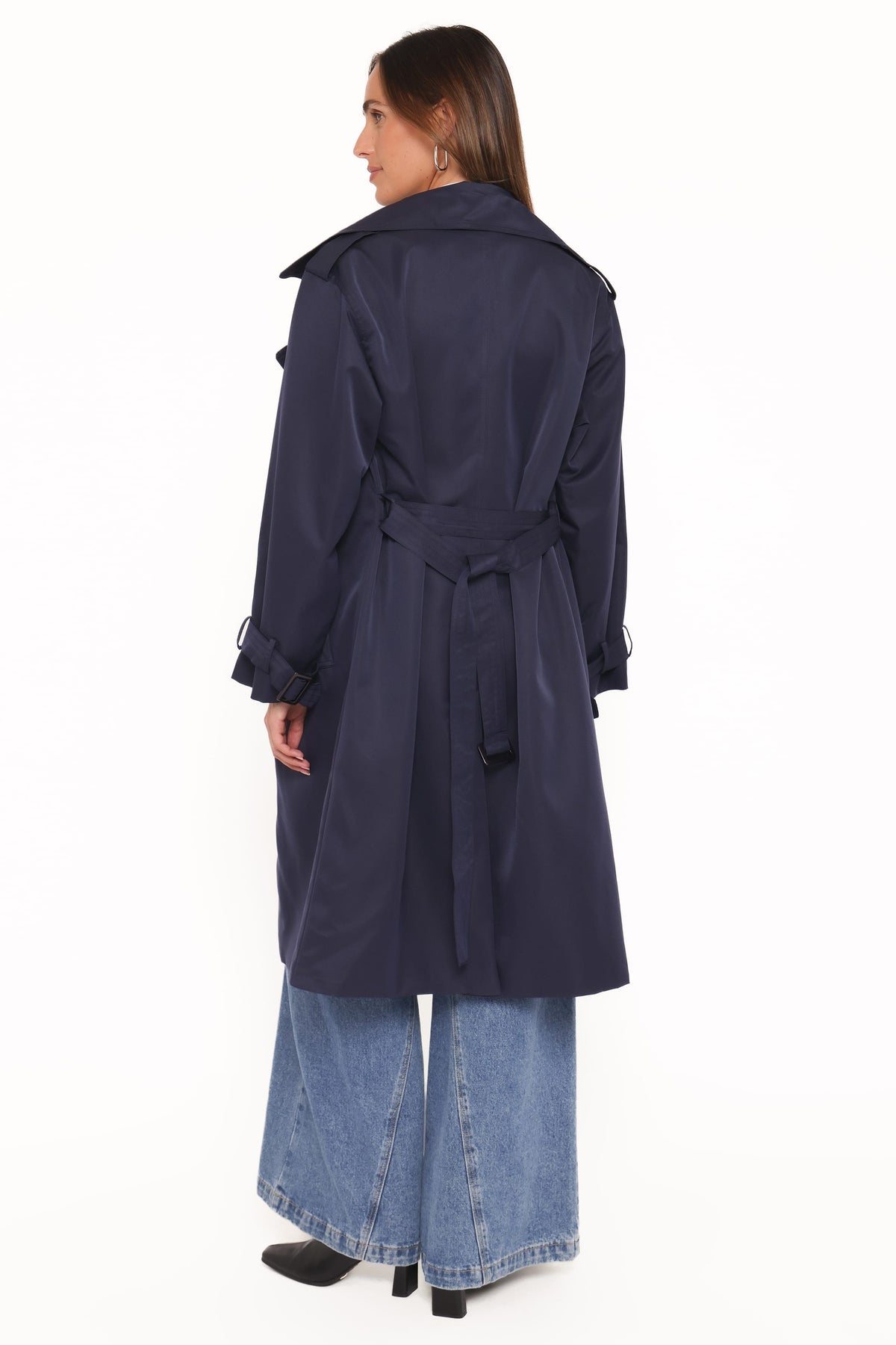 Button Front Trench Coat - Navy