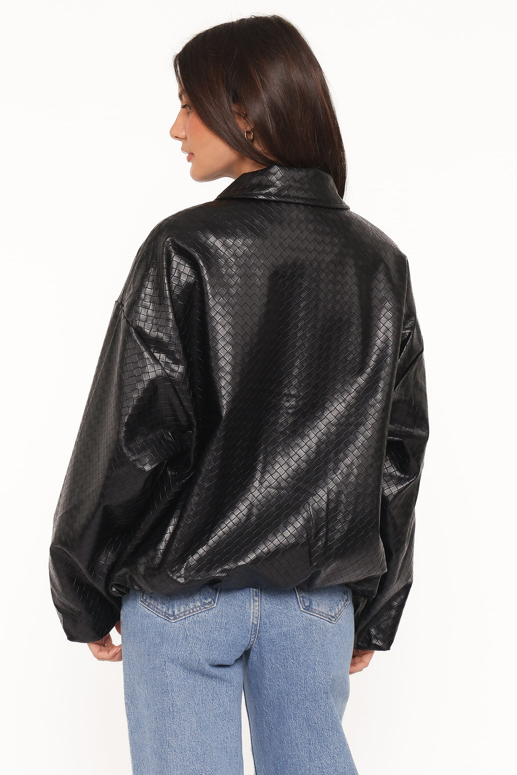 Faux Leather Bomber Jacket - Black