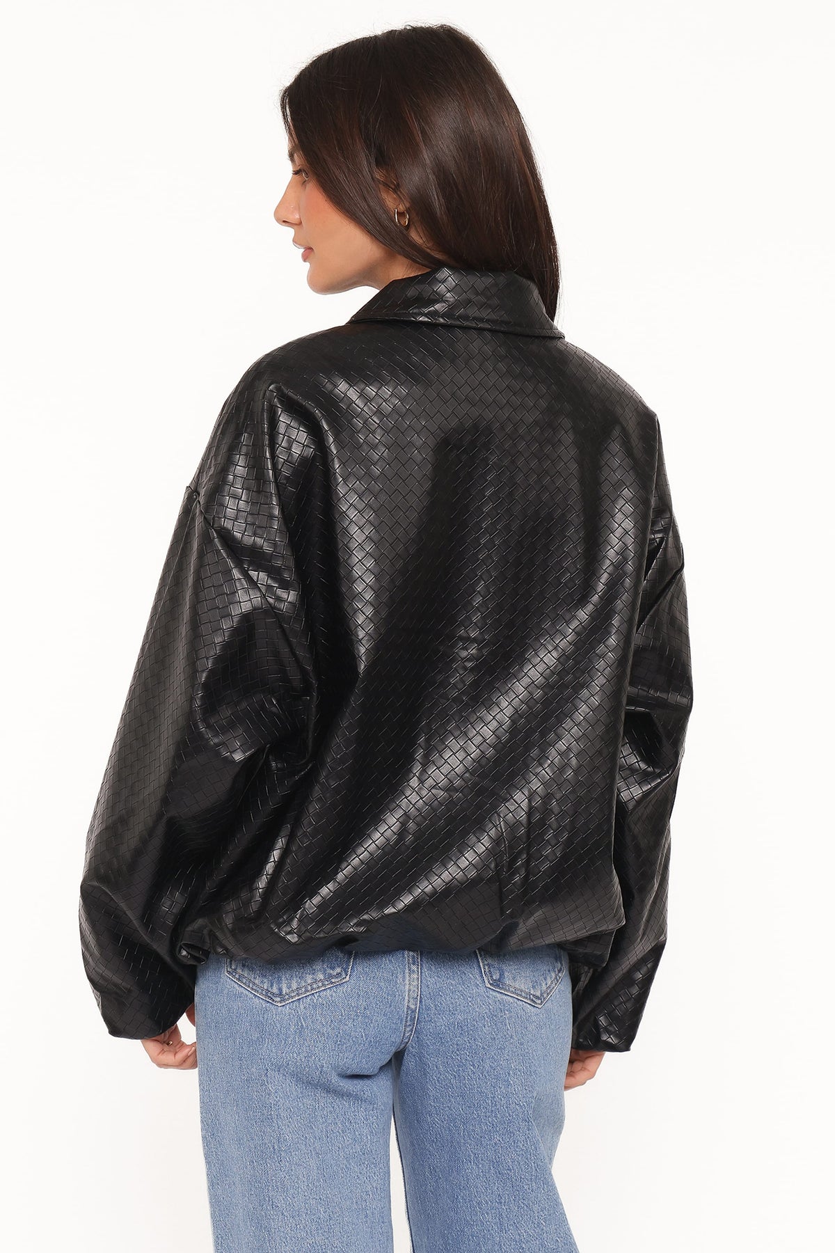Faux Leather Bomber Jacket - Black