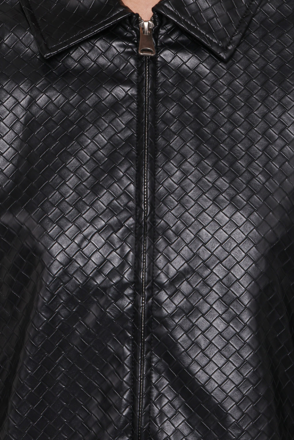 Faux Leather Bomber Jacket - Black
