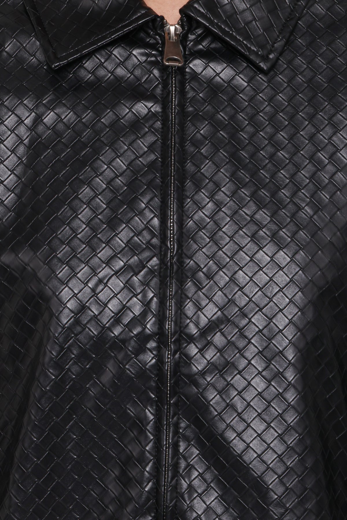 Faux Leather Bomber Jacket - Black