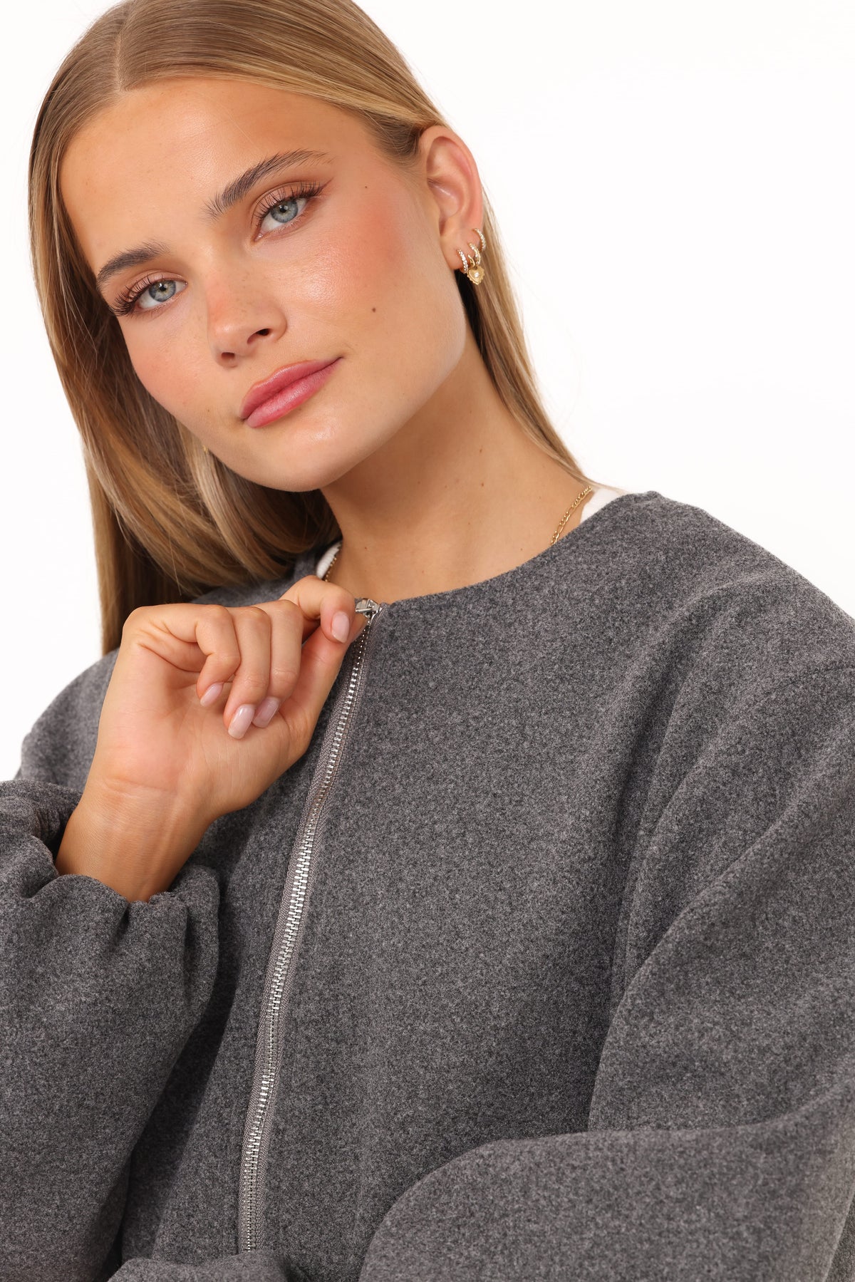 Cropped Bomber Jacket - Heather Grey