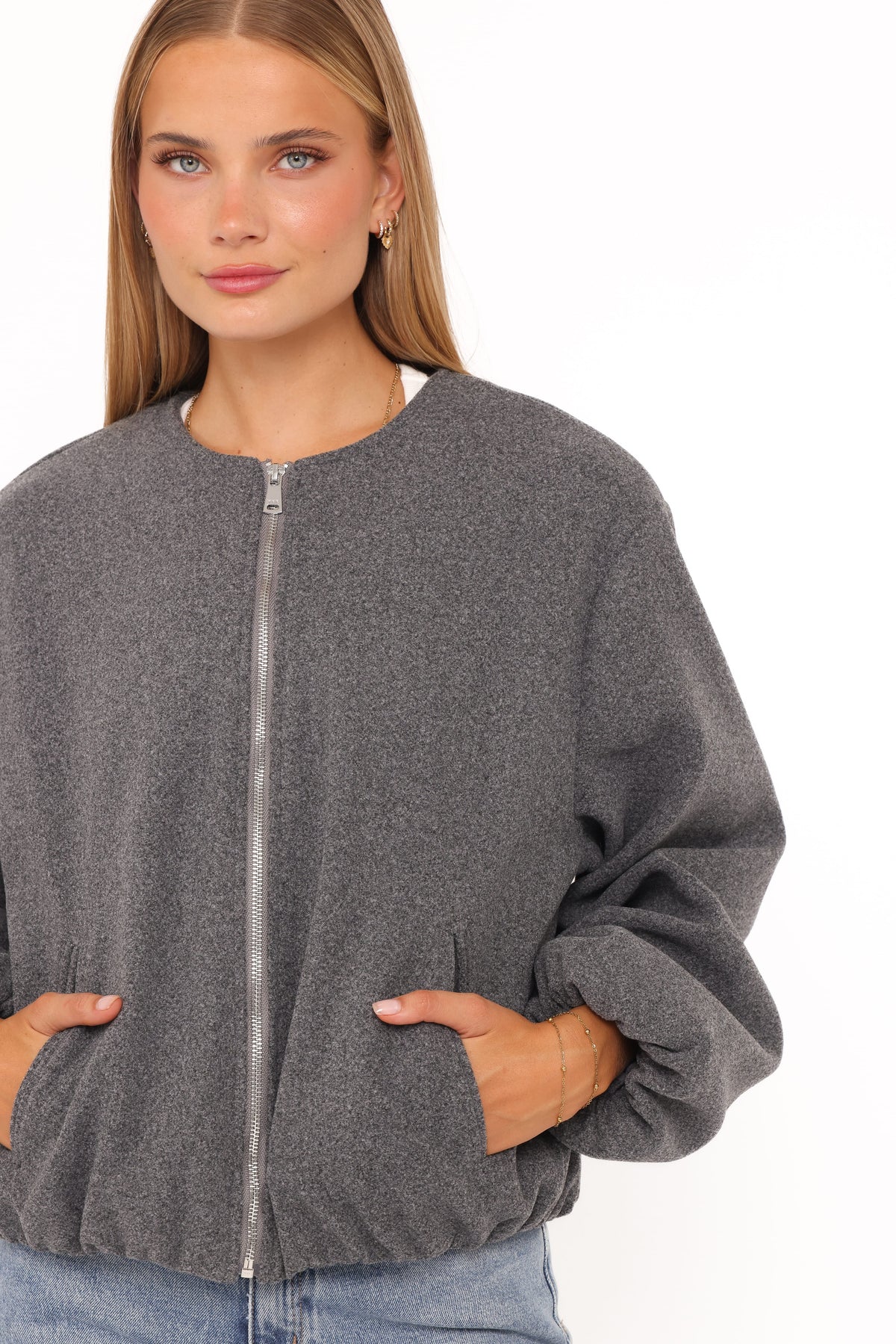 Cropped Bomber Jacket - Heather Grey