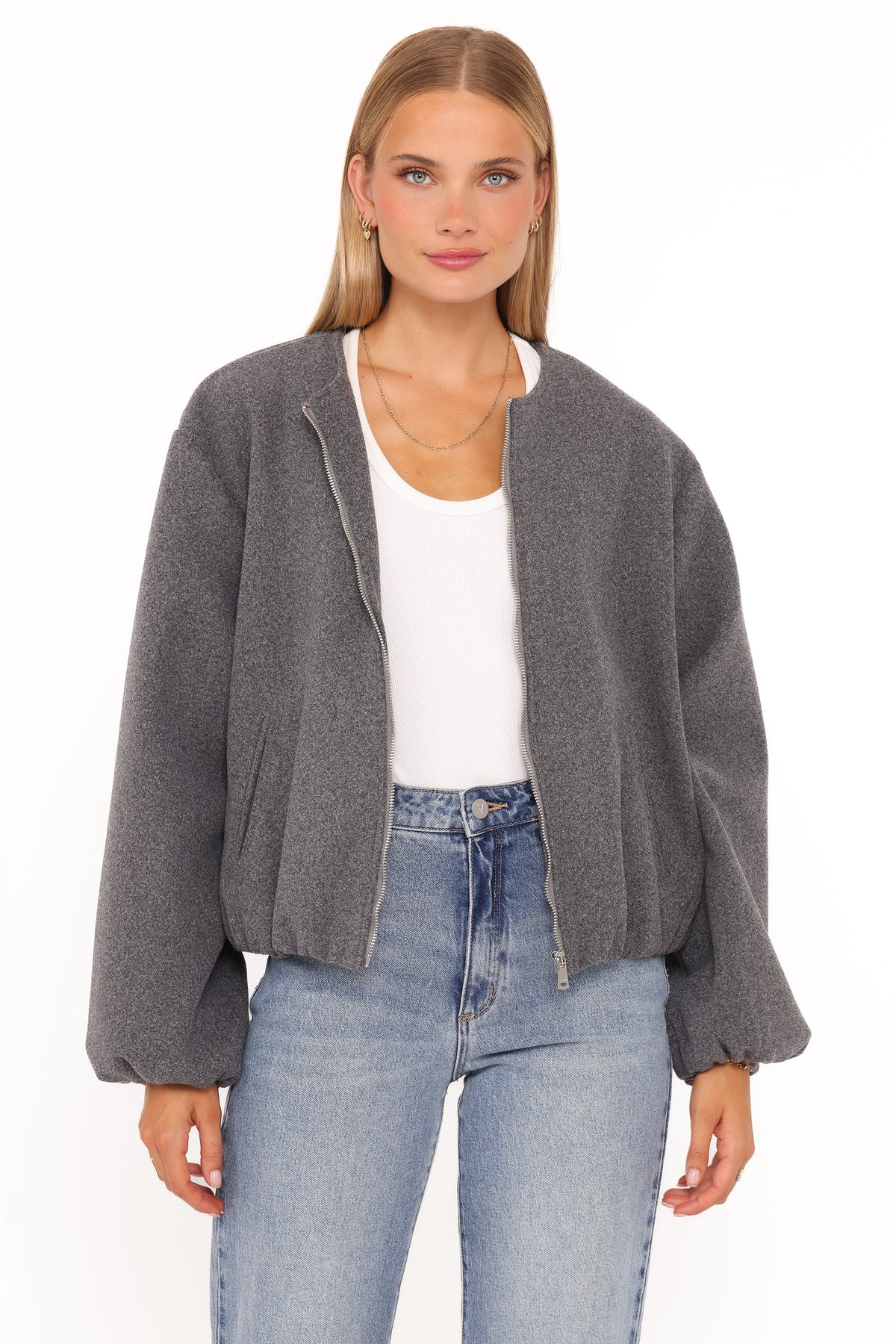 Cropped Bomber Jacket - Heather Grey