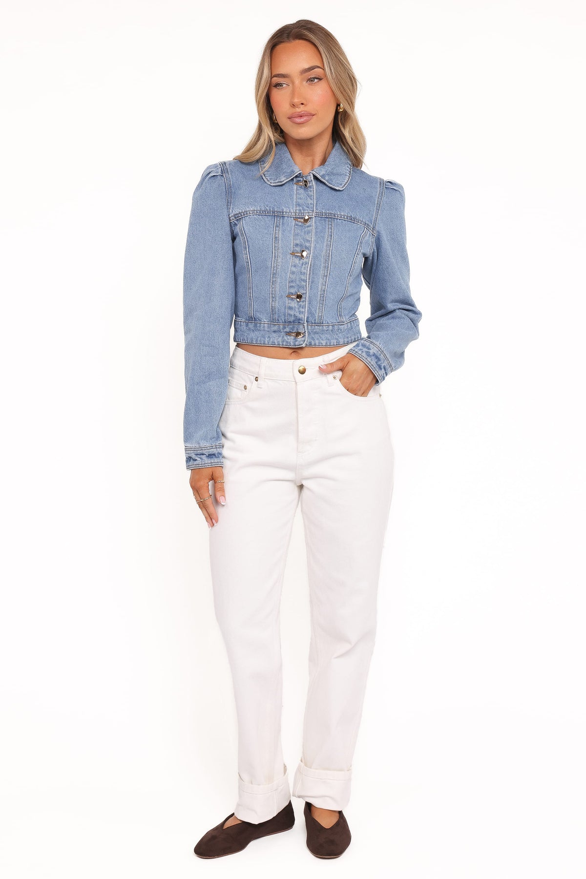 Cropped Denim Jacket - Mid Blue