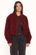 Faux Suede Bomber Jacket - Burgundy