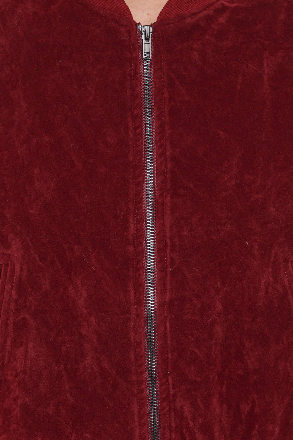 Faux Suede Bomber Jacket - Burgundy