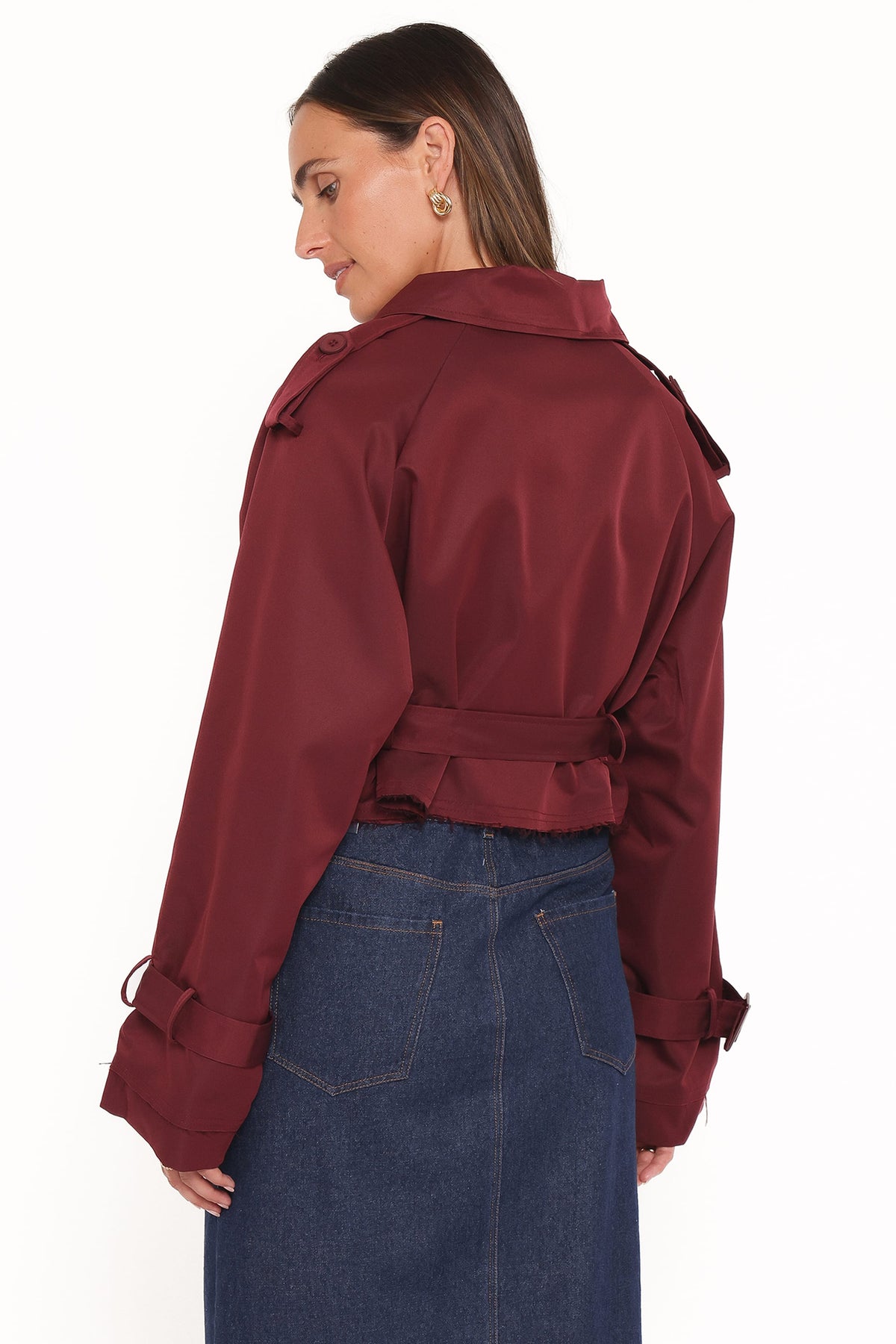 Crop Trench Jacket - Burgundy