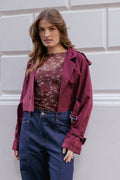 Crop Trench Jacket - Burgundy