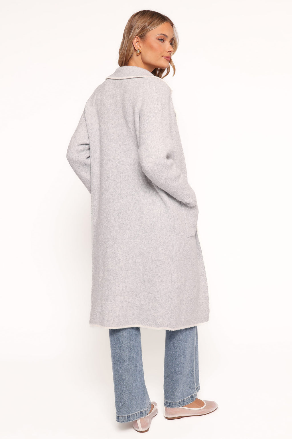 Contrast Trim Coatigan - Light Grey