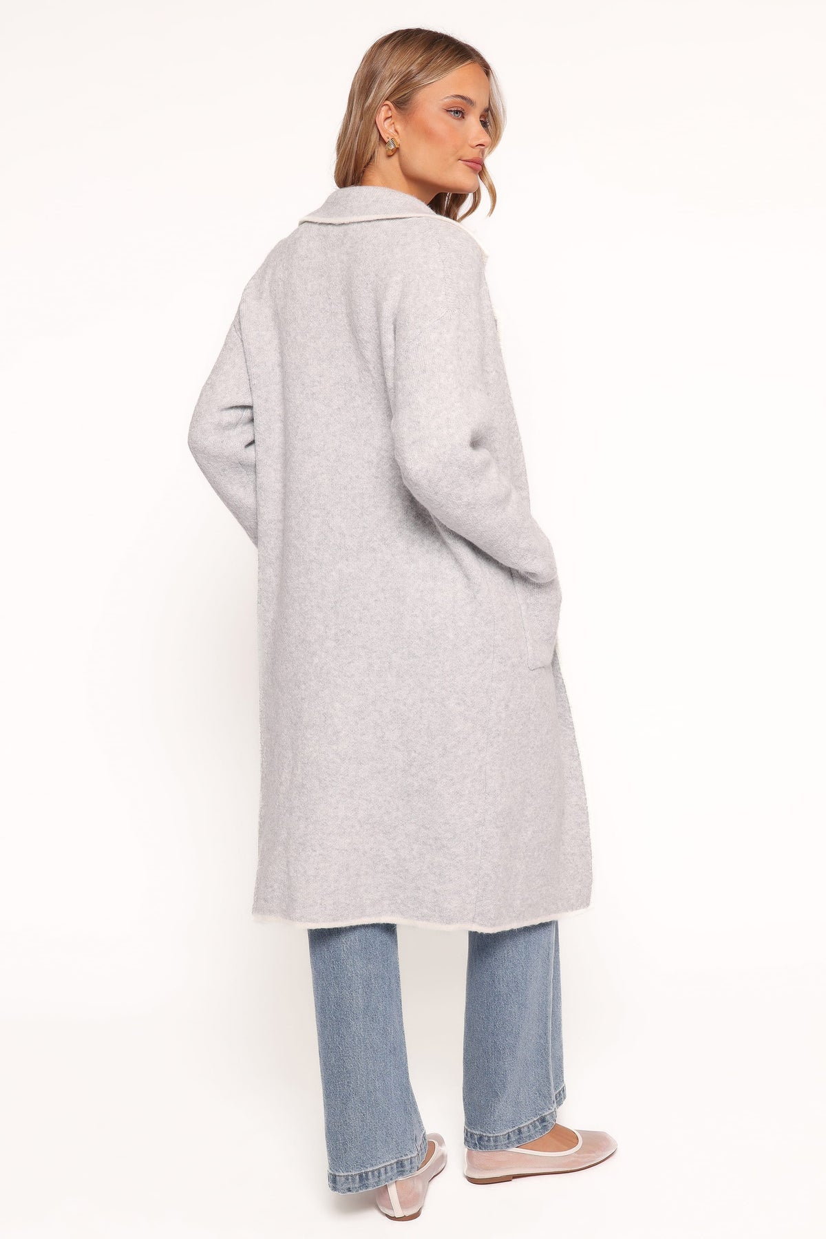 Contrast Trim Coatigan - Light Grey