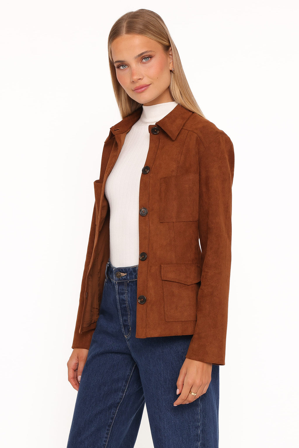 Faux Suede Shacket - Copper Tan