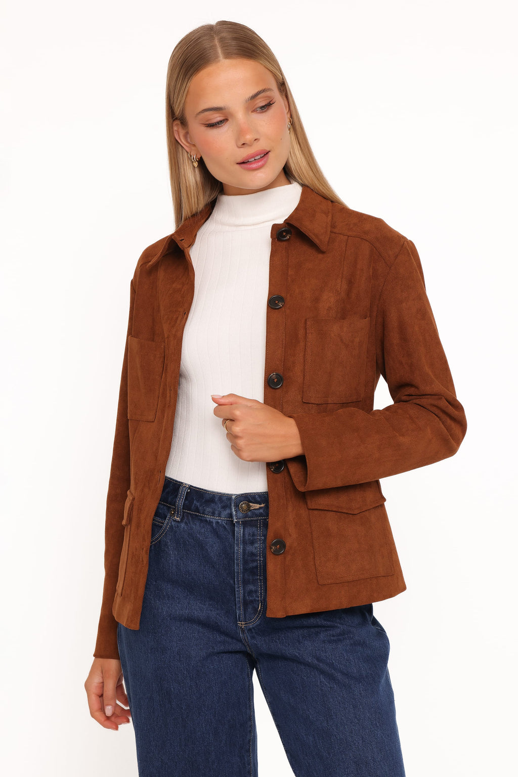Faux Suede Shacket - Copper Tan