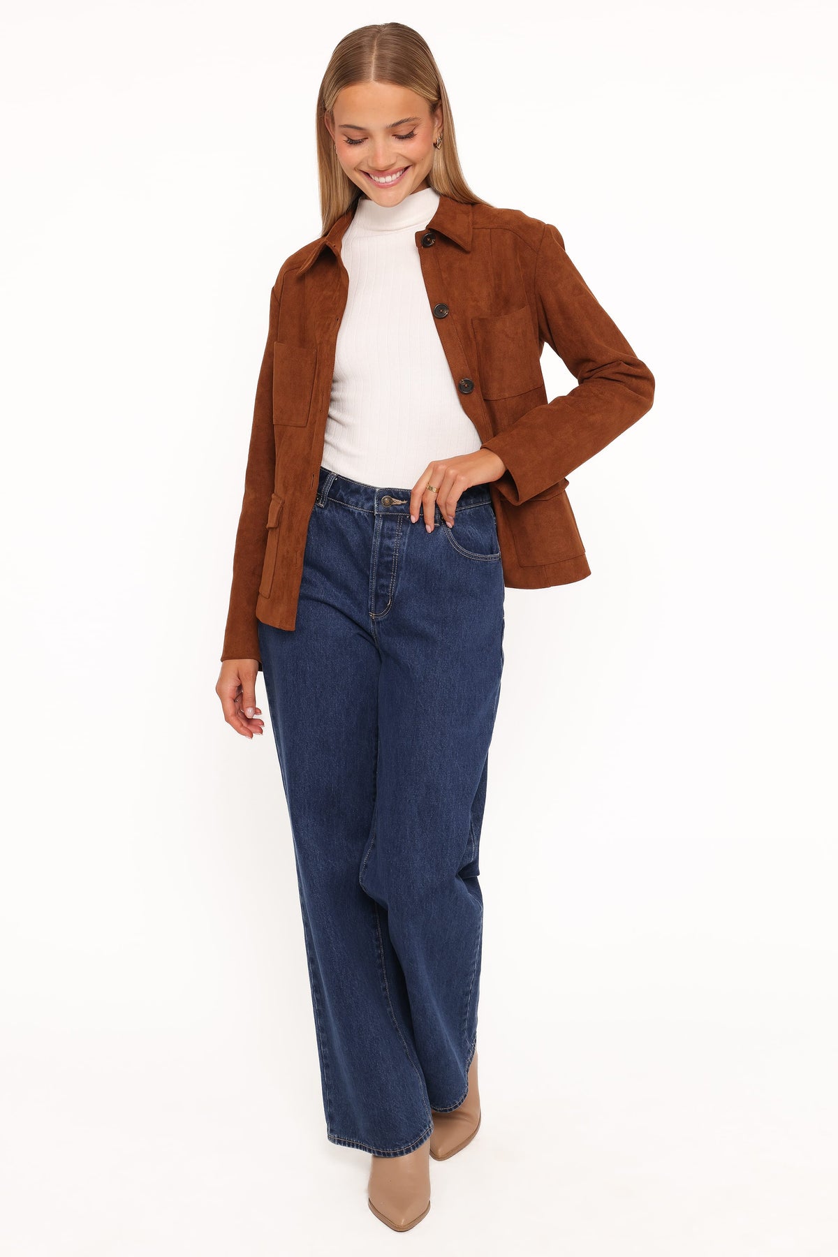 Faux Suede Shacket - Copper Tan