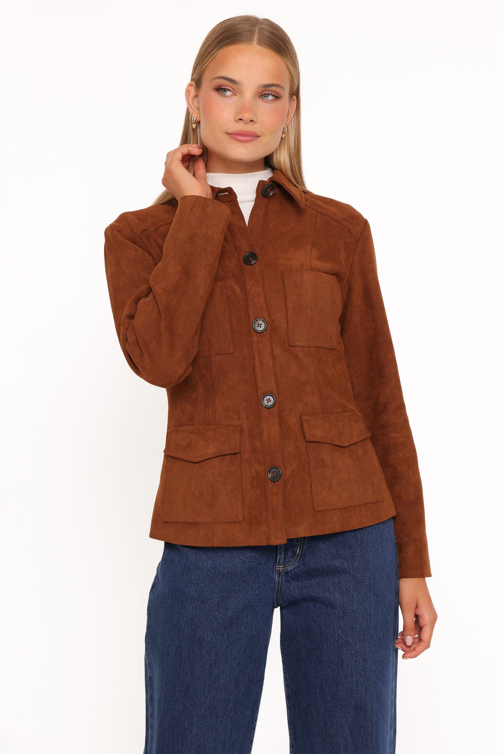 Faux Suede Shacket - Copper Tan
