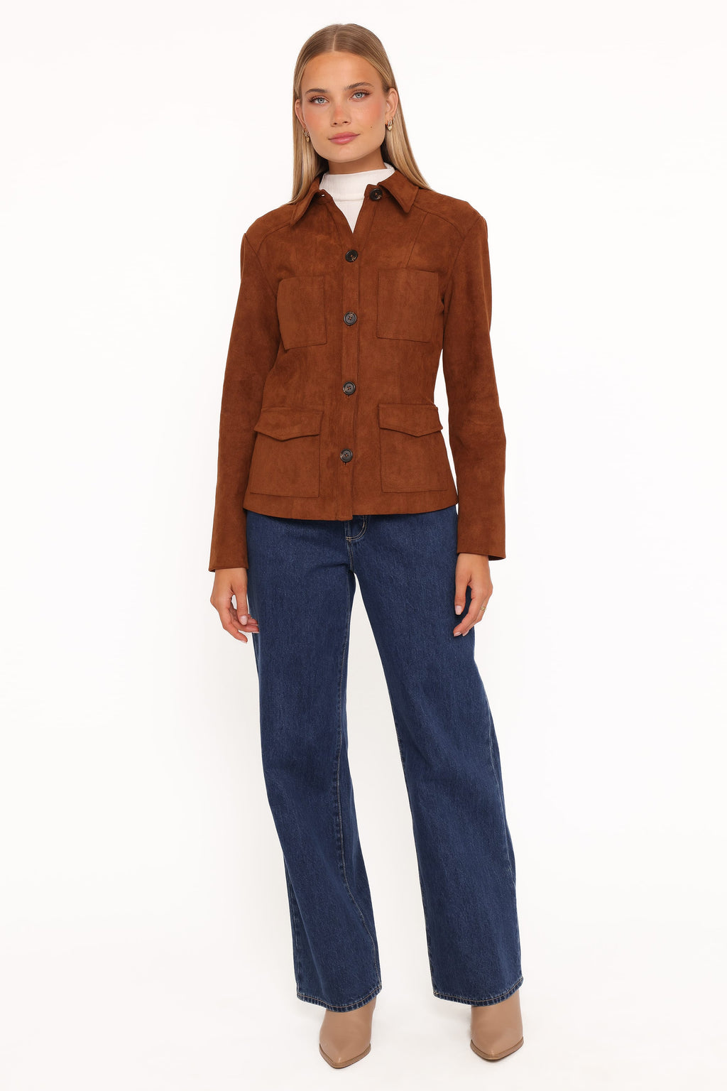 Faux Suede Shacket - Copper Tan