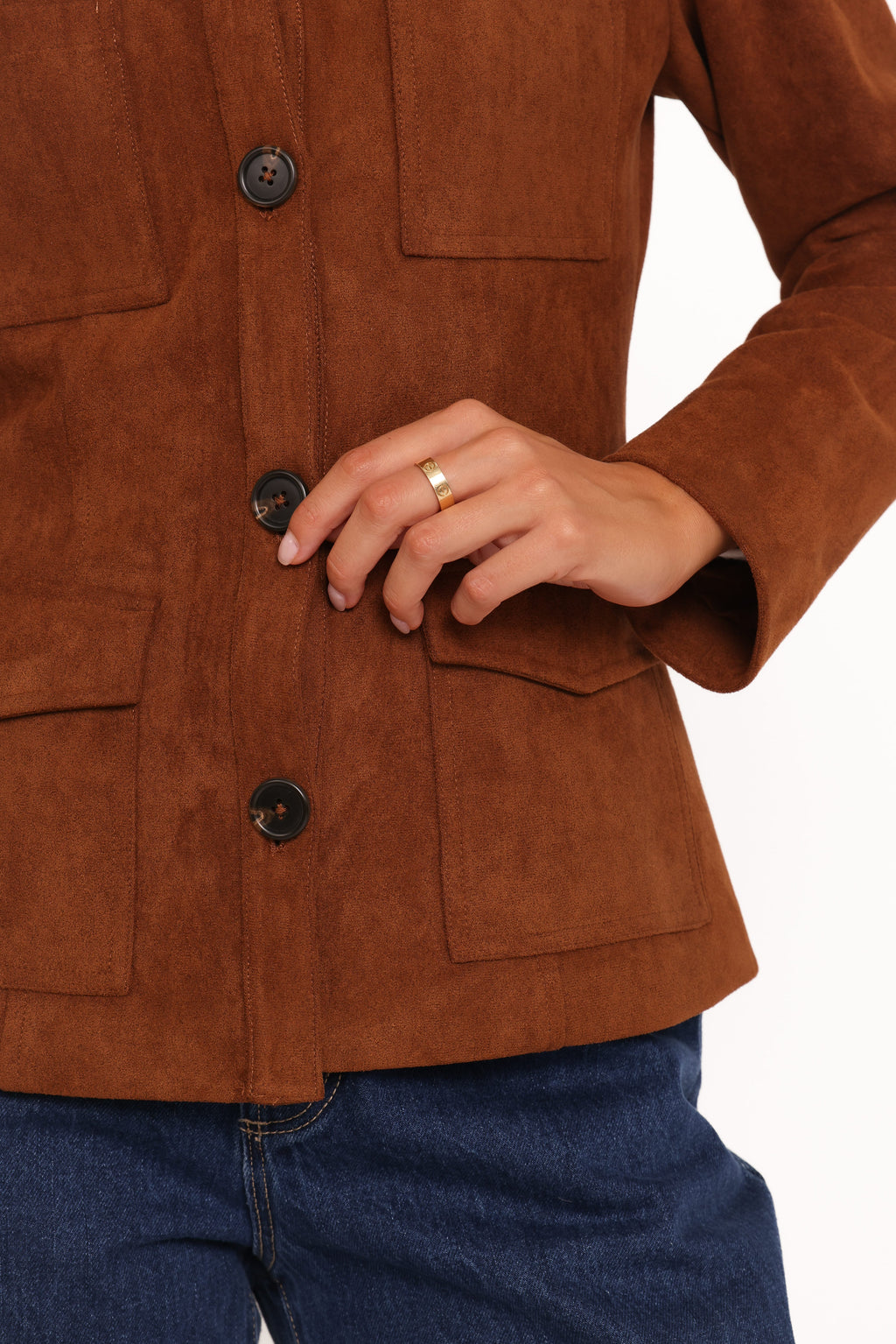 Faux Suede Shacket - Copper Tan
