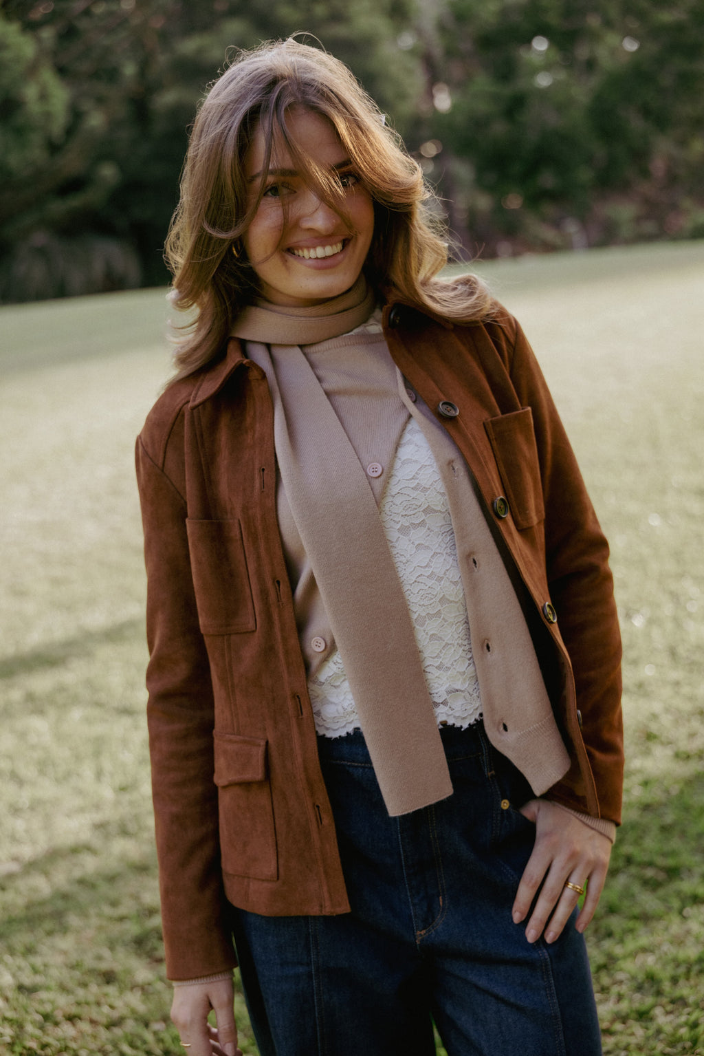 Faux Suede Shacket - Copper Tan