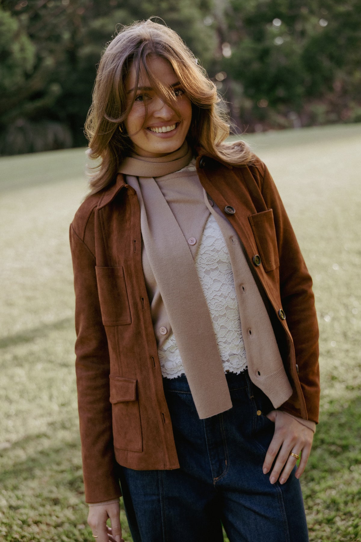 Faux Suede Shacket - Copper Tan