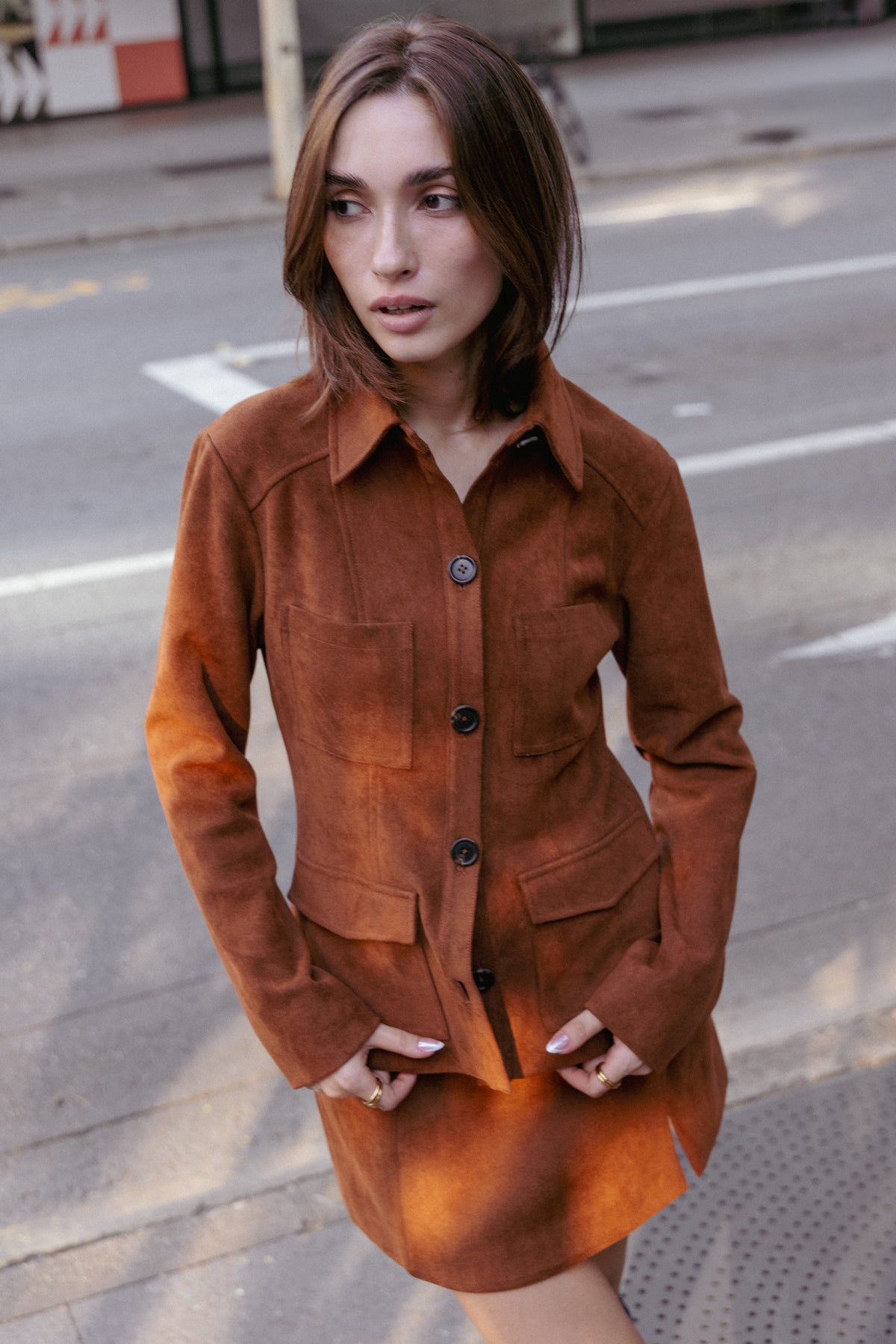 Faux Suede Shacket - Copper Tan