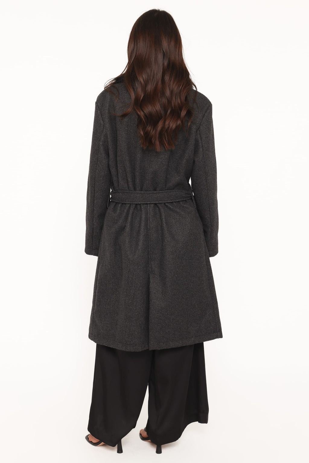 Fur Collar Tie Waist Coat - Charcoal