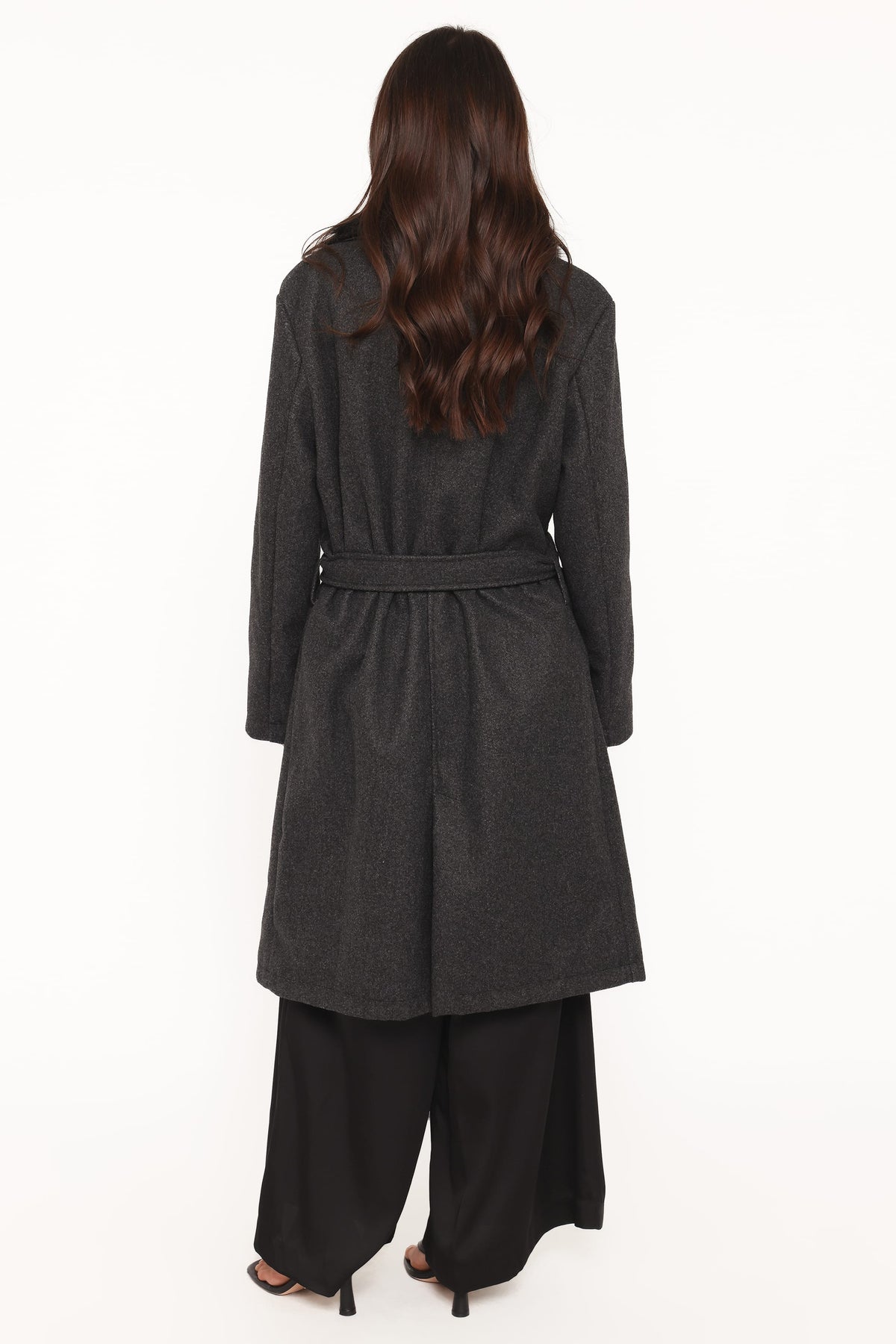 Fur Collar Tie Waist Coat - Charcoal