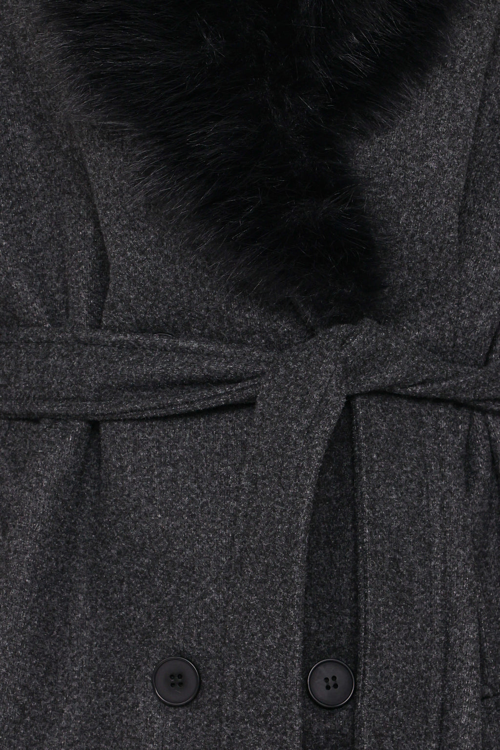 Fur Collar Tie Waist Coat - Charcoal