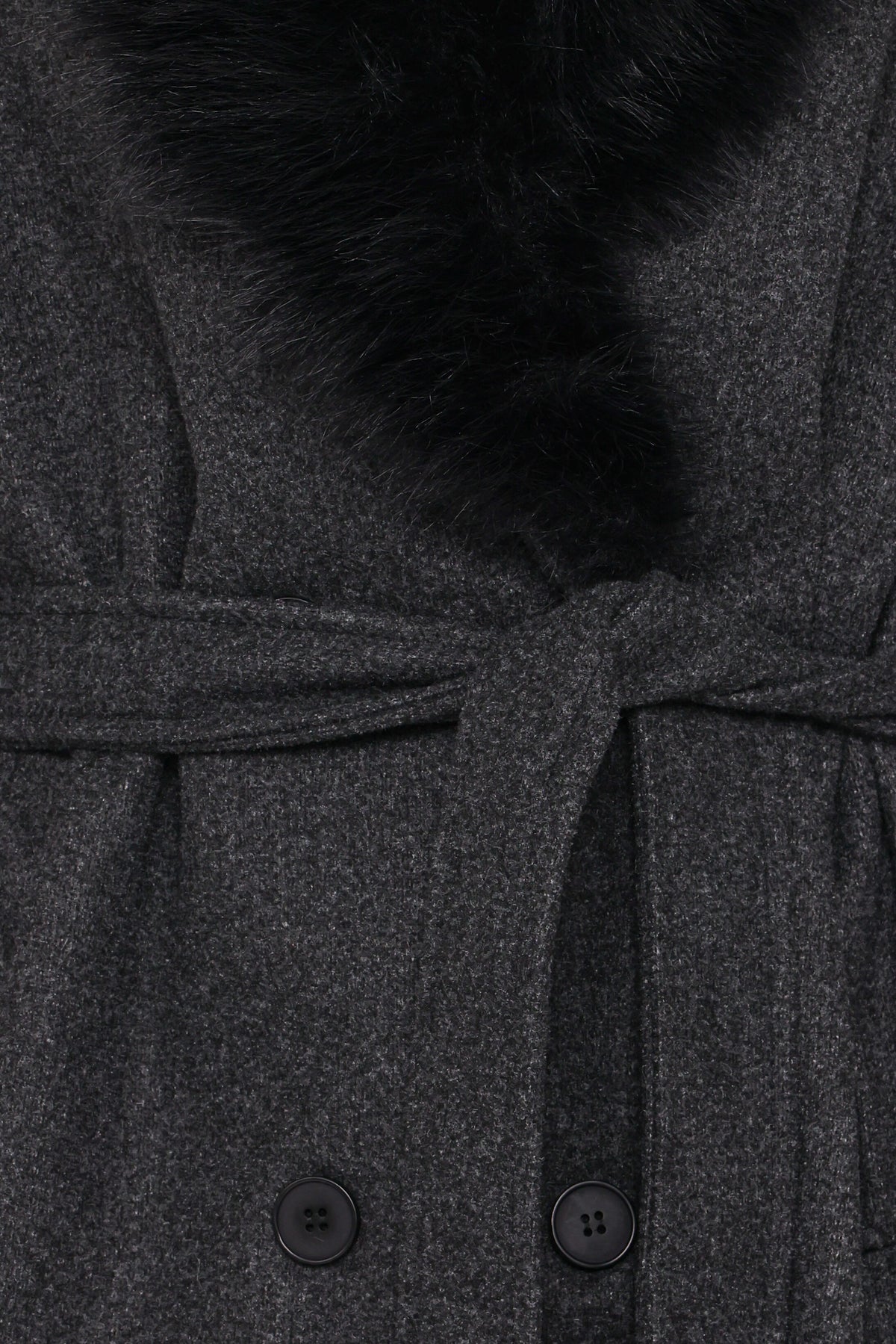 Fur Collar Tie Waist Coat - Charcoal