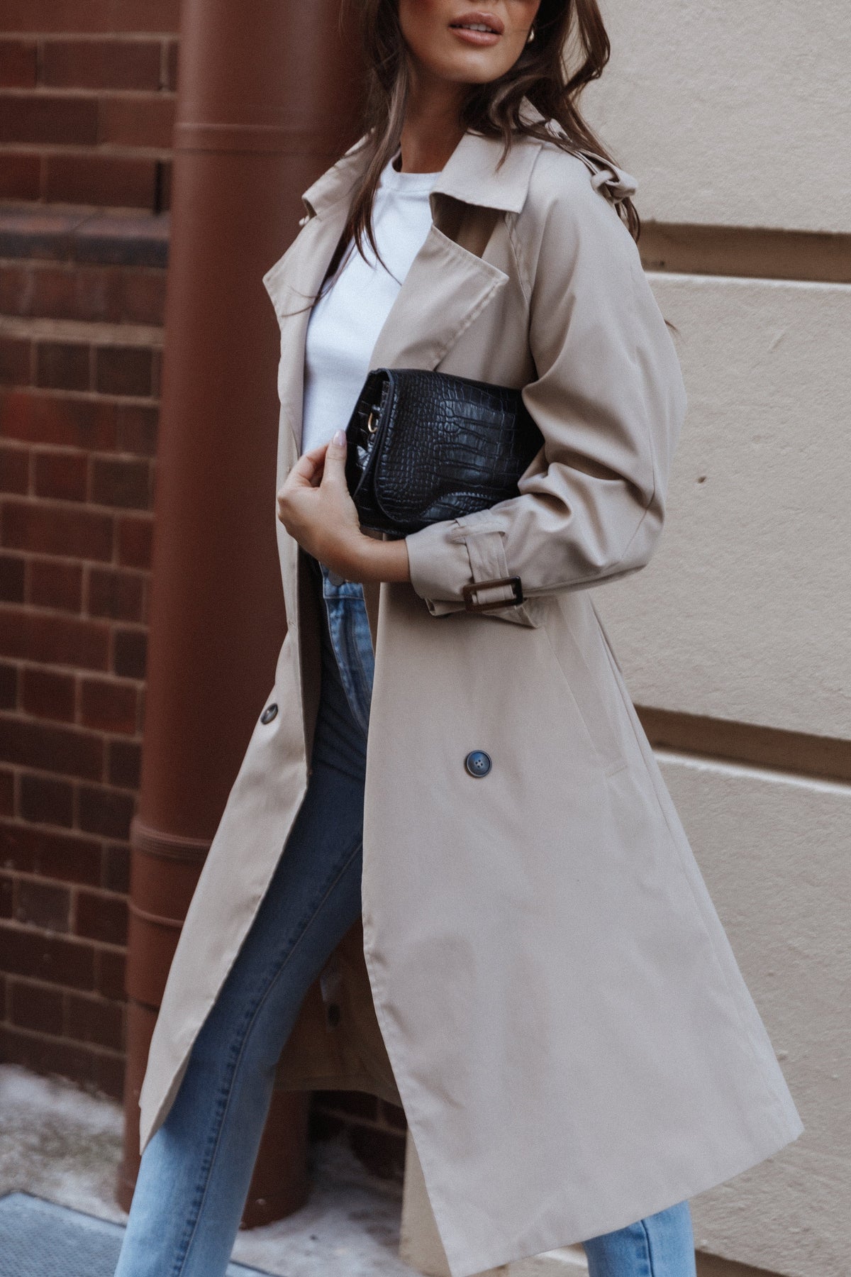 Button Front Trench Coat - Beige