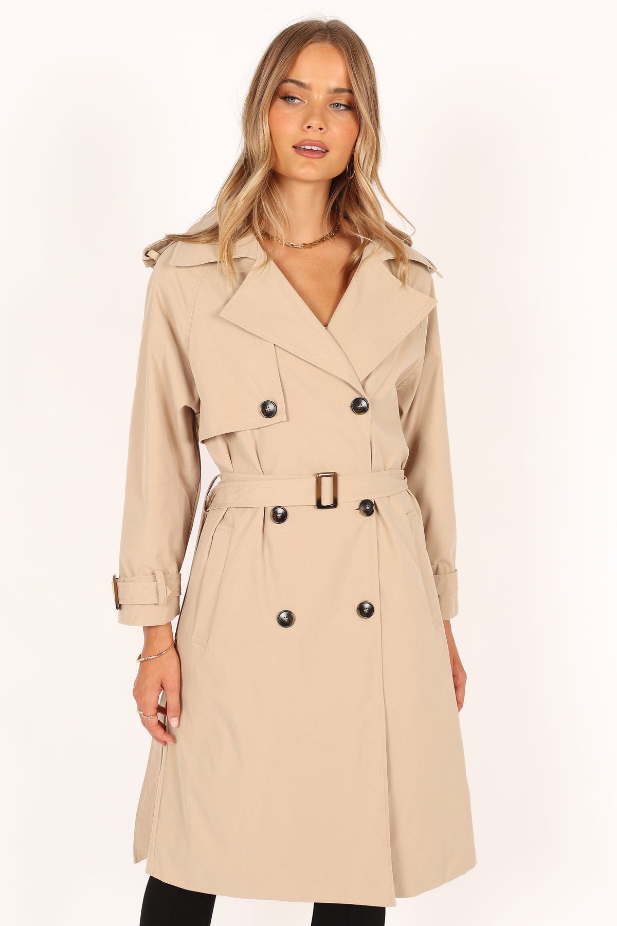 Button Front Trench Coat - Beige
