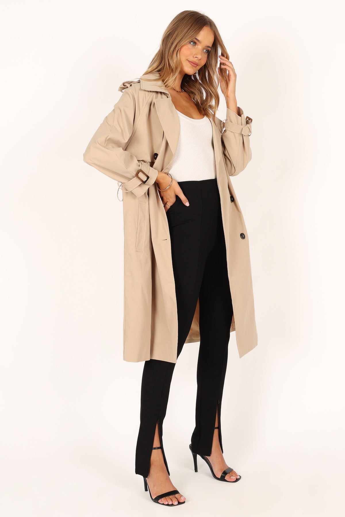 Button Front Trench Coat - Beige